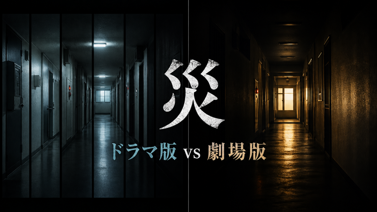 『災』ドラマ版と劇場版の違いを表現した比較サムネイル