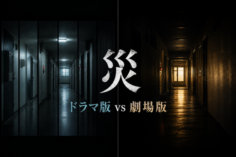 『災』ドラマ版と劇場版の違いを表現した比較サムネイル