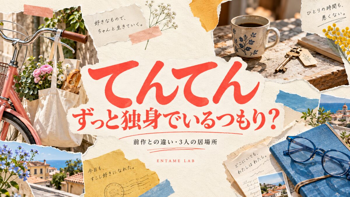 映画てんてん:自転車、マグカップ、鍵、眼鏡を紙のコラージュで配置したAI生成イメージ。実際の場面写真ではありません。